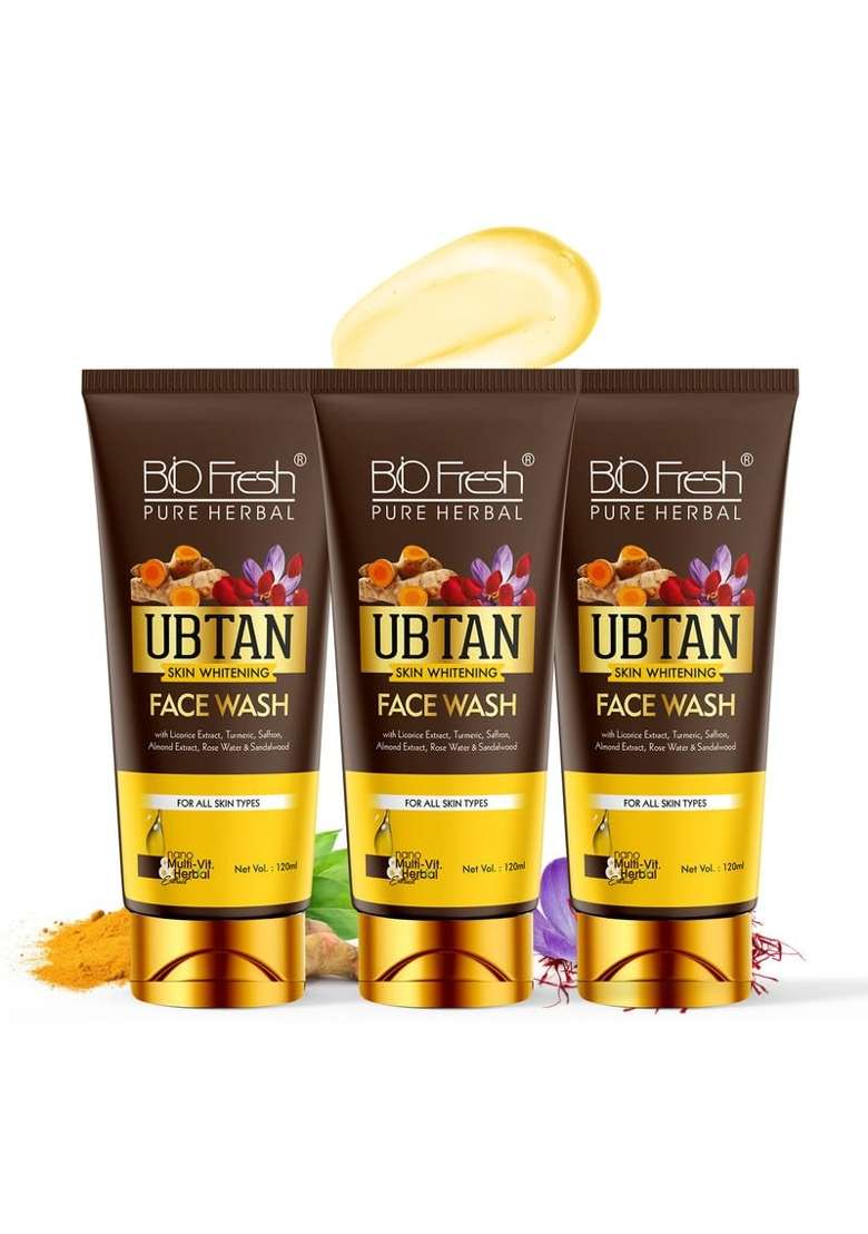 Biofresh Herbals Ubtan Face Wash 120ML Skin Whitening Turmeric Cleanser Sun Tanning Removal Dead Pack of 3 - Indya