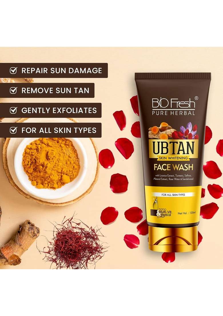 Biofresh Herbals Ubtan Face Wash 120ML Skin Whitening Turmeric Cleanser Sun Tanning Removal Dead Pack of 3 - Indya
