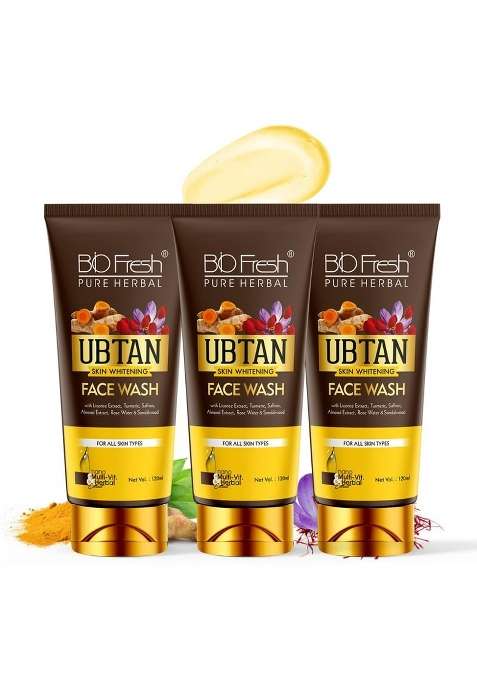 Biofresh Herbals Ubtan Face Wash 120ML Skin Whitening Turmeric Cleanser Sun Tanning Removal Dead Pack of 3