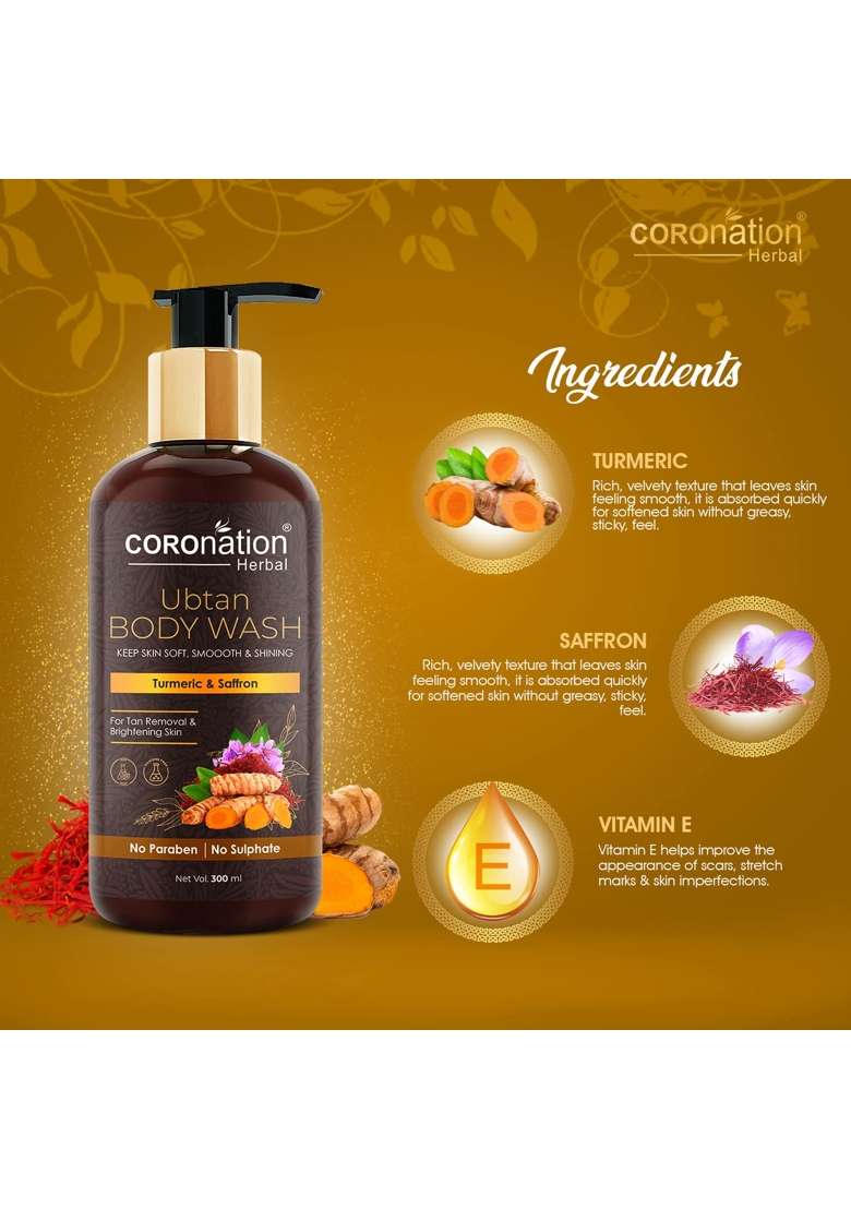 Coronation Herbal Brown Unisex Ubtan Body Wash with Turmeric and Saffron for Men and Women Pack of 2 - Indya