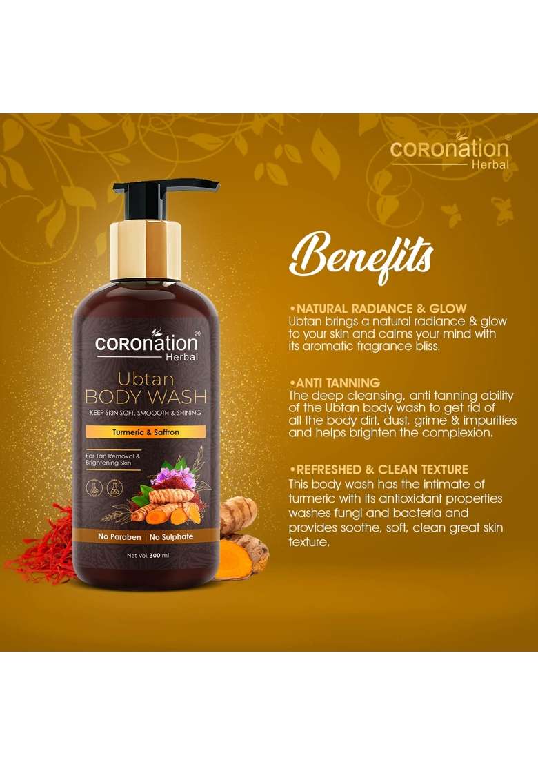 Coronation Herbal Brown Unisex Ubtan Body Wash with Turmeric and Saffron for Men and Women Pack of 2 - Indya