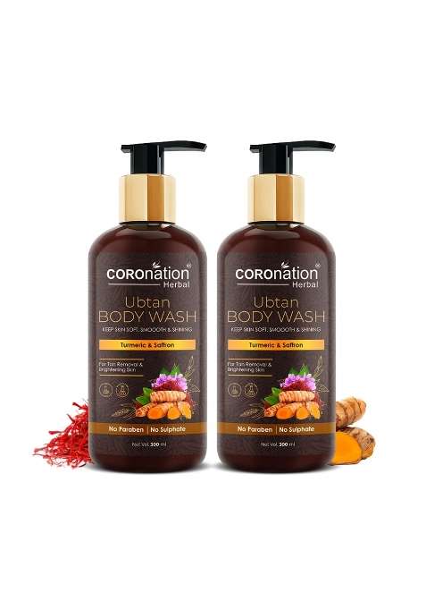 Coronation Herbal Brown Unisex Ubtan Body Wash with Turmeric and Saffron for Men and Women Pack of 2