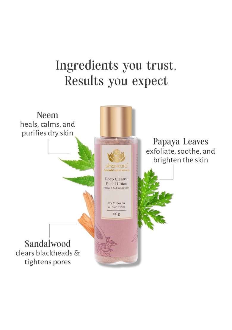 Shankara Deep Cleanse Facial Ubtan with Papaya and Red Sandalwood for Hydrating and Soothing Cleanser 60G - Indya