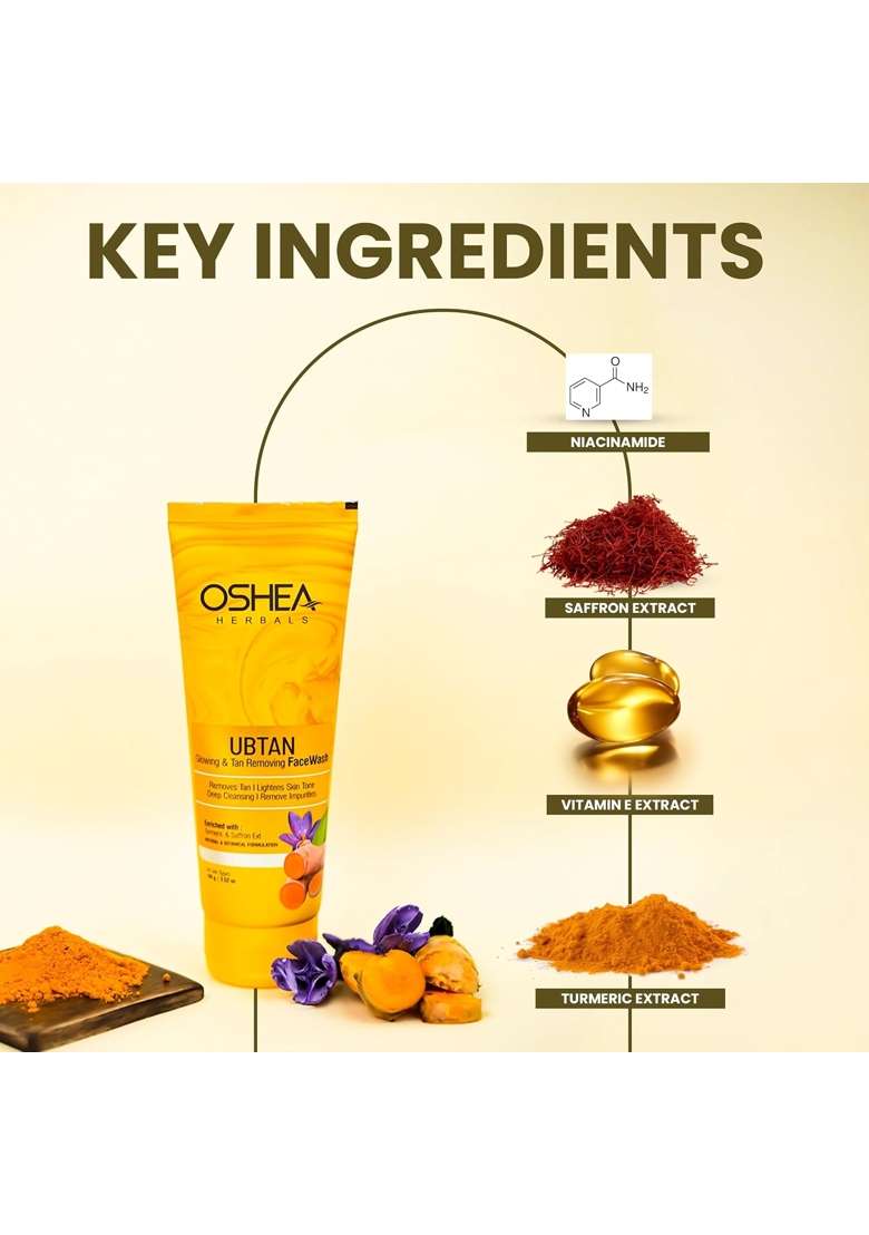 Oshea Yellow Herbals Ubtan Glowing and Tan Removal Face Wash for All Skin Types - Indya