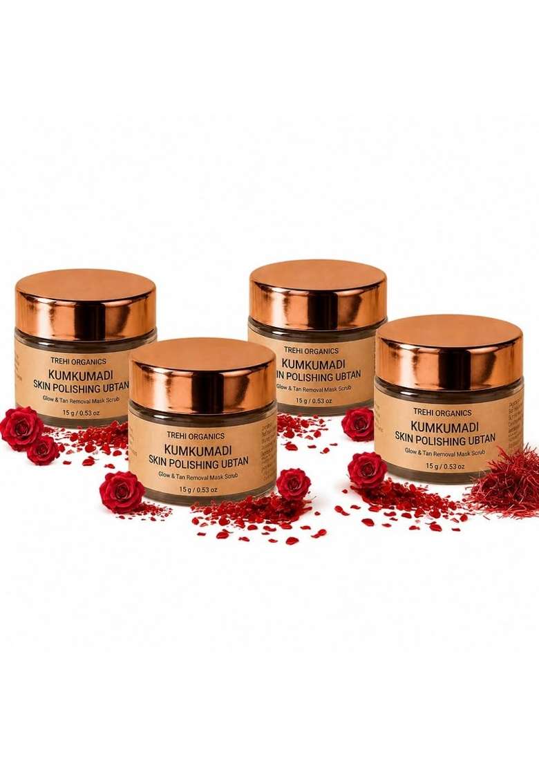 Trehi Organics Kumkumadi Skin Polishing Ubtan Powder Ayurvedic Face and Body Scrub and Mask Pack of 4 - Indya