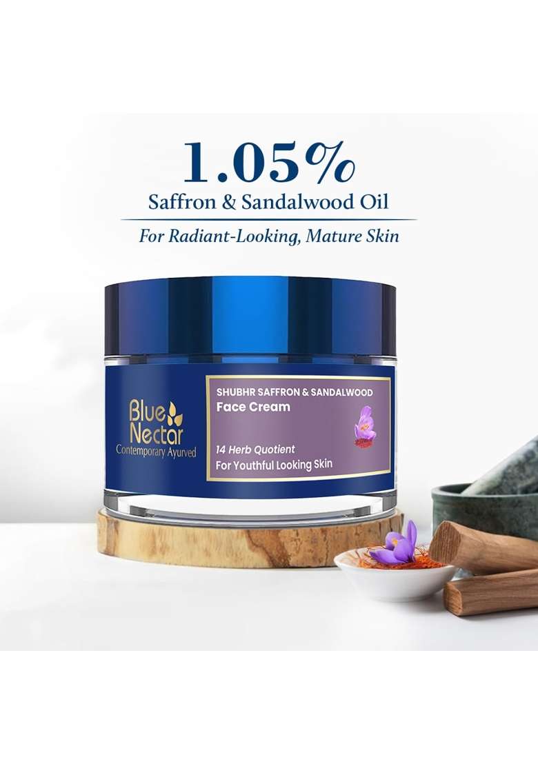 Blue Nectar Anti Aging Saffron Sandalwood Cream Women 50G and Turmeric Face Ubtan 100G - Indya