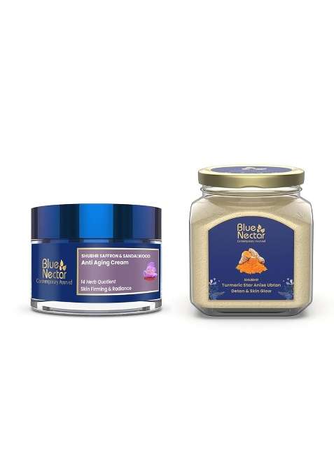 Blue Nectar Anti Aging Saffron Sandalwood Cream Women 50G and Turmeric Face Ubtan 100G
