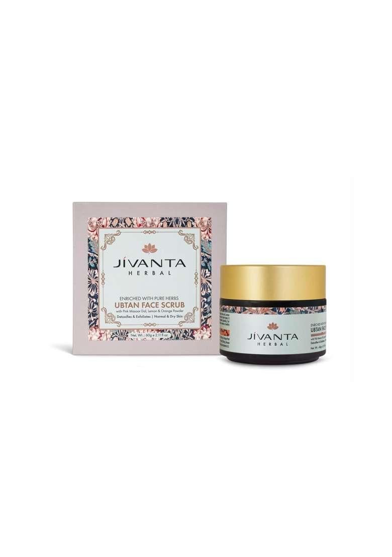Jivanta Ubtan Face Scrub for Dry and Normal Skin Ayurvedic Exfoliating Scrub with Pink Masoor Dal Almond - Indya