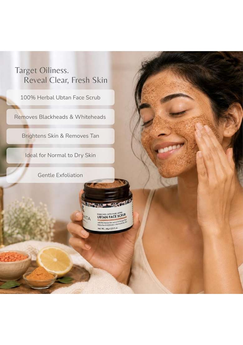 Jivanta Ubtan Face Scrub for Dry and Normal Skin Ayurvedic Exfoliating Scrub with Pink Masoor Dal Almond - Indya
