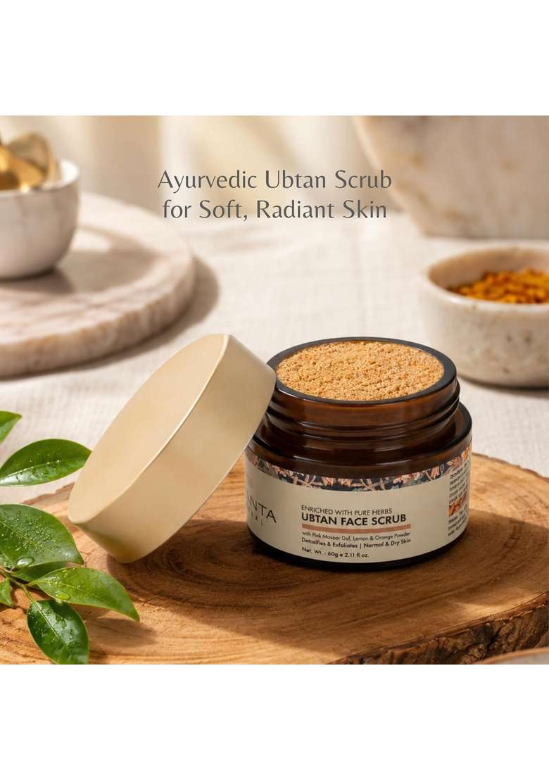Jivanta Ubtan Face Scrub for Dry and Normal Skin Ayurvedic Exfoliating Scrub with Pink Masoor Dal Almond - Indya
