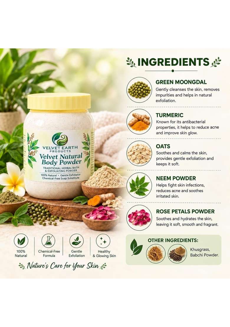 Velvet Earth Velvet Natural Body Powder Herbal Bath and Exfoliating - Indya