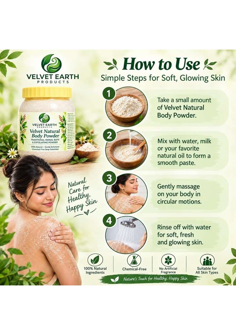 Velvet Earth Velvet Natural Body Powder Herbal Bath and Exfoliating - Indya