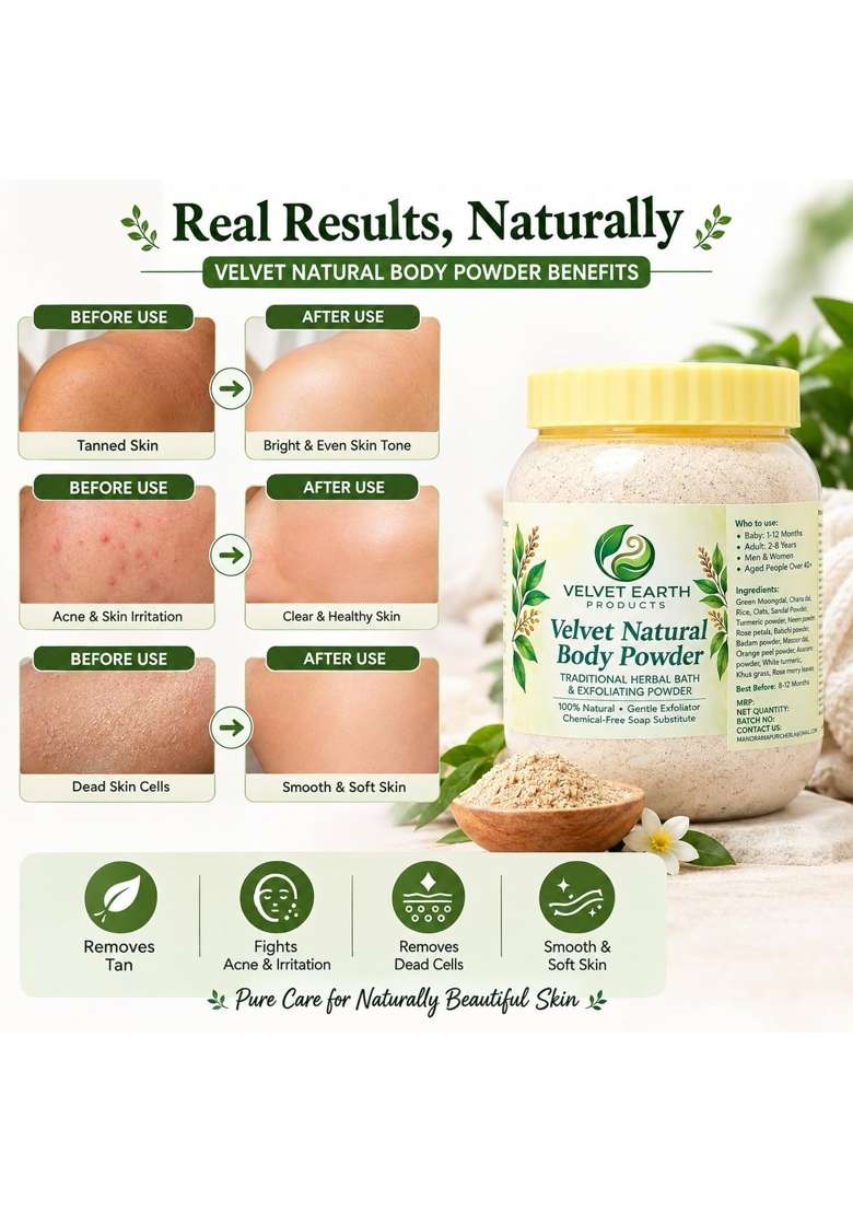 Velvet Earth Velvet Natural Body Powder Herbal Bath and Exfoliating - Indya