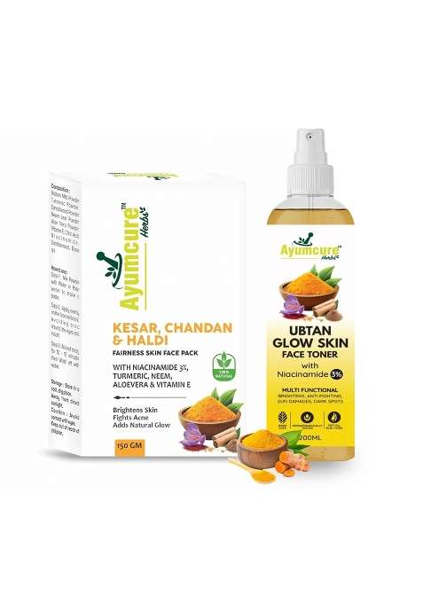 Ayumcure Ubtan Glow Toner 200ML Plus Herbal Radiance Face Pack 150G Combo
