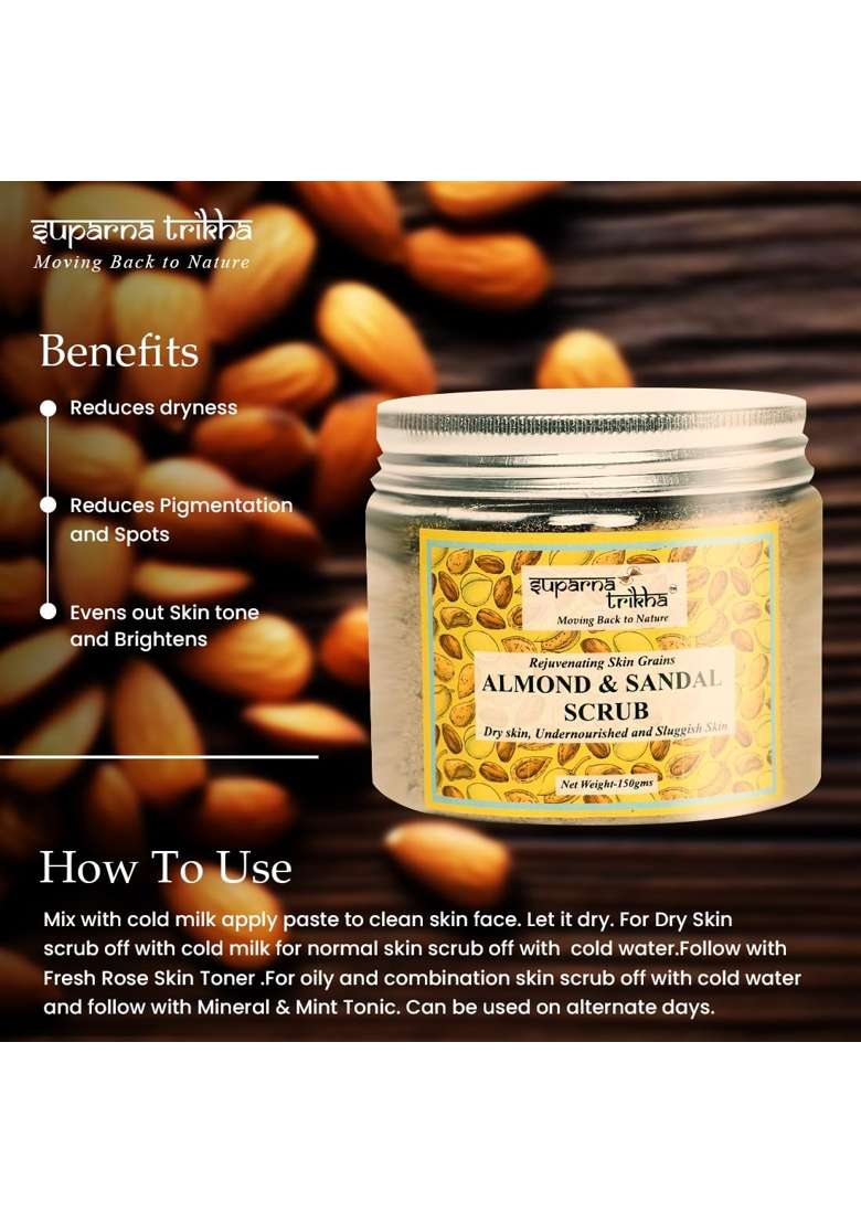 Suparna Trikha Almond and Sandal Scrub Traditional Face and Body Ubtan with Almond Powder Sandalwood - Indya