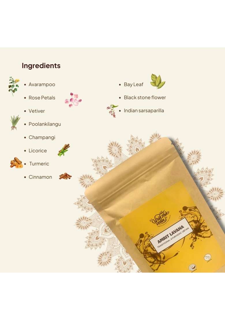 Vriksha Veda Yellow Amrit Lavana Traditional Ayurvedic Ubtan Herbal Bath Powder for Glowing Skin - Indya