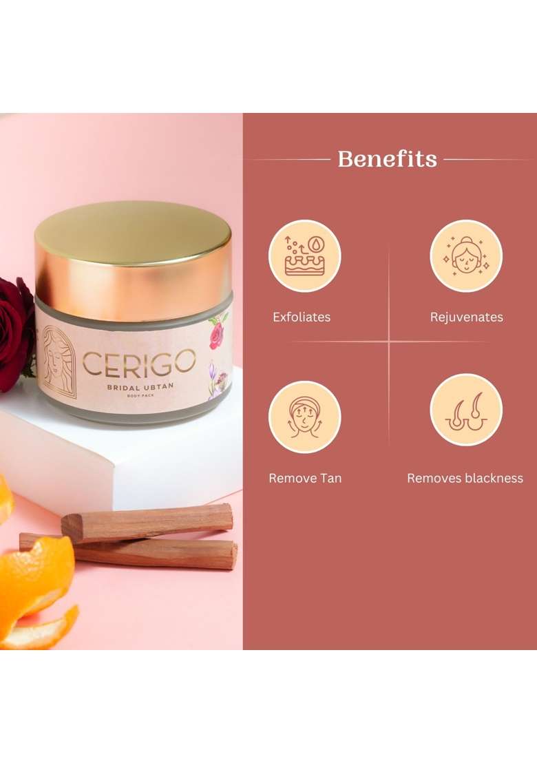Cerigo Bridal Ubtan Skin Brightening Body Pack Sandalwood Amba Haldi Camphor Rose and Orange Peel - Indya