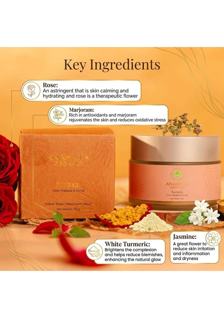 Anahata Sarasa Glow Face Masque 50G Herbal Face Pack with White Turmeric Mogra Neem and Marjoram - Indya