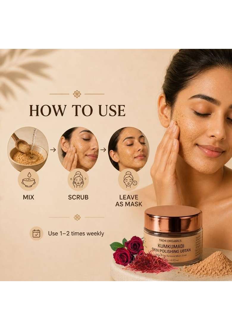 Trehi Organics Kumkumadi Skin Polishing Ubtan Powder Ayurvedic Face and Body Scrub and Mask Pack of 2 - Indya