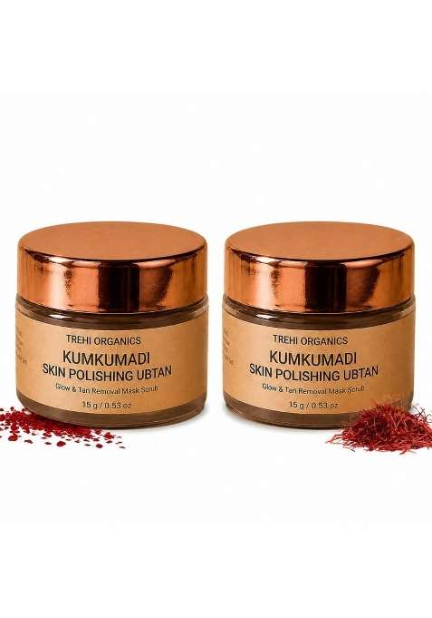 Trehi Organics Kumkumadi Skin Polishing Ubtan Powder Ayurvedic Face and Body Scrub and Mask Pack of 2