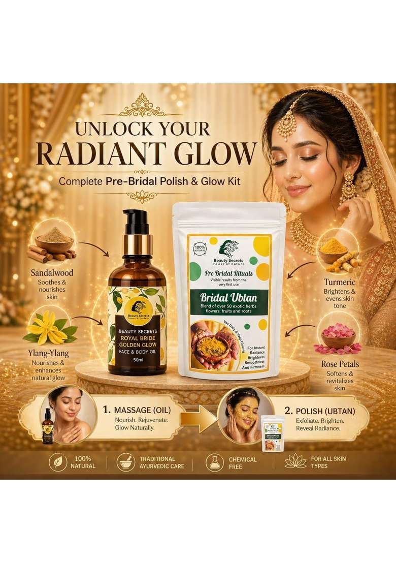 Beauty Secrets Bridal Body Polishing and Glow Kit Royal Bride Golden Glow Face and Body Oil 50ML - Indya