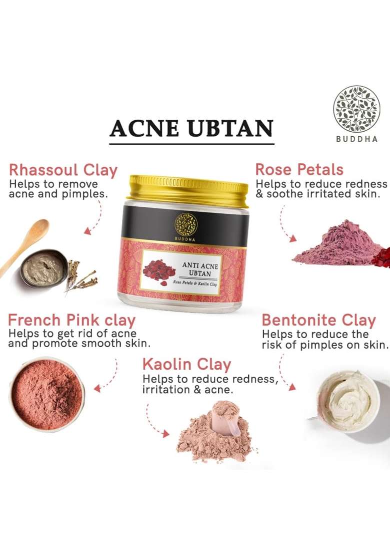 Buddha Natural Acne Ubtan 50 Gms 100 Percent Ayush Certified Help with Acne Prone Exfoliate and Skin Breakouts - Indya