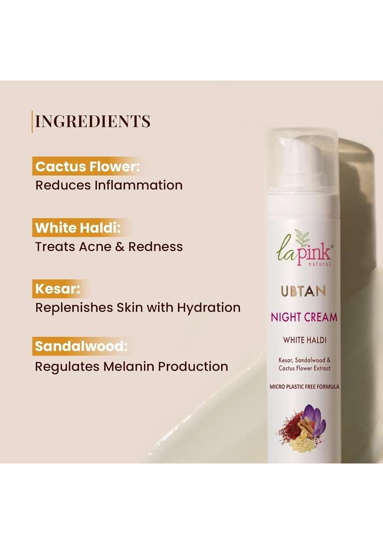 La Pink Ubtan White Haldi Night Cream 100 Percent Microplastic Free Formula - Indya