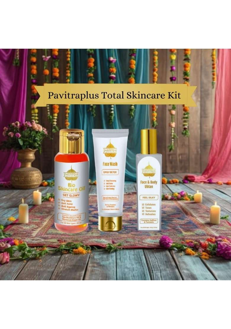Pavitra Plus Total Skincare Kit Detox Face Wash Antimarks Oil and Instant Glow Ubtan Reduces Acne Pack of 3 - Indya