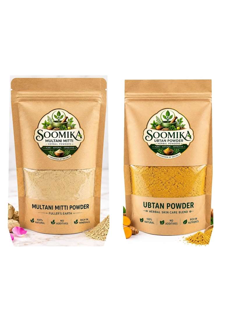 Soomika Multani Mitti and Ubtan Powder Combo 250 G and 250 G Cleansing Soap Combo for Everyday Pack of 1 - Indya