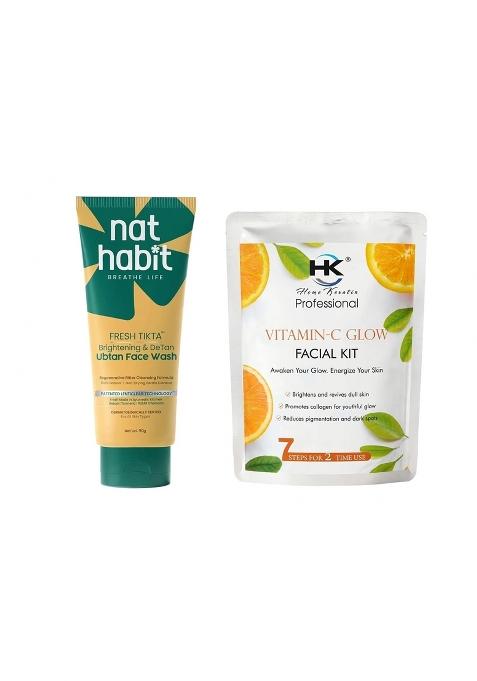 Nat Habit Yellow 90G Fresh Tikta Brightening and Detan Ubtan Face Wash Plus Home Keratin Professional Vitamin