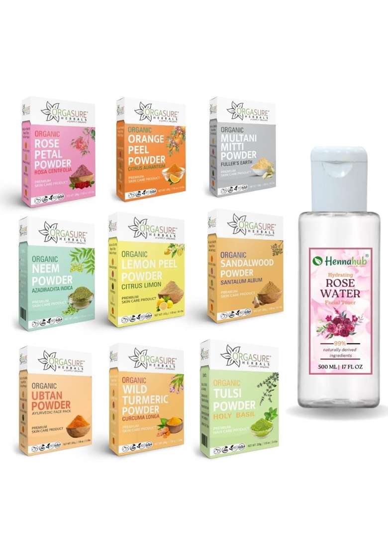 Orgasure Sandalwood Rose Petal Neem Orange Peel Multani Mitti Kasturi Haldi Tulsi Lemon Peel - Indya