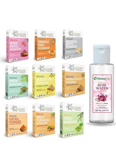 Orgasure Sandalwood Rose Petal Neem Orange Peel Multani Mitti Kasturi Haldi Tulsi Lemon Peel