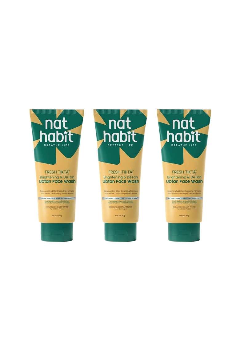 Nat Habit Yellow Fresh Tikta Brightening and Detan Ubtan Face Wash Besan Turmeric and Rakht Chandan Pack of 3 - Indya