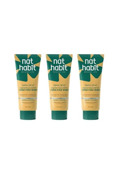 Nat Habit Yellow Fresh Tikta Brightening and Detan Ubtan Face Wash Besan Turmeric and Rakht Chandan Pack of 3