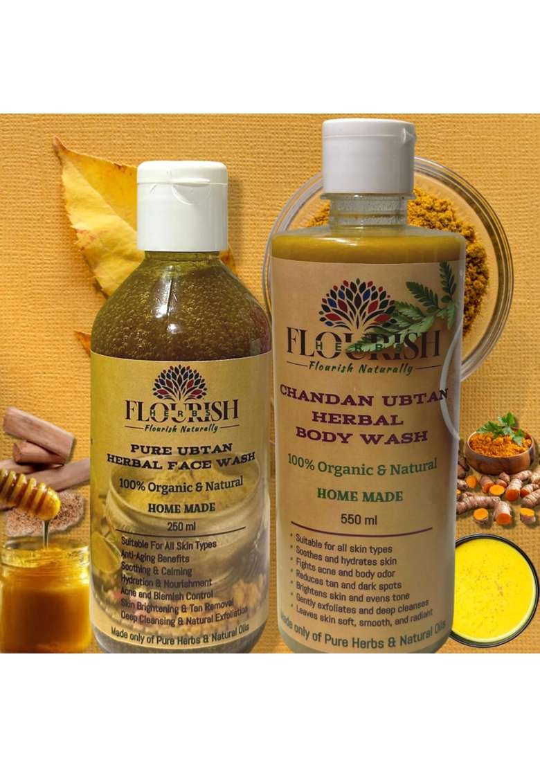 Flourish Herbs Combo Pure Chandan Ubtan Herbal Face Wash 250ML and Body Wash 550ML Pack of 2 - Indya