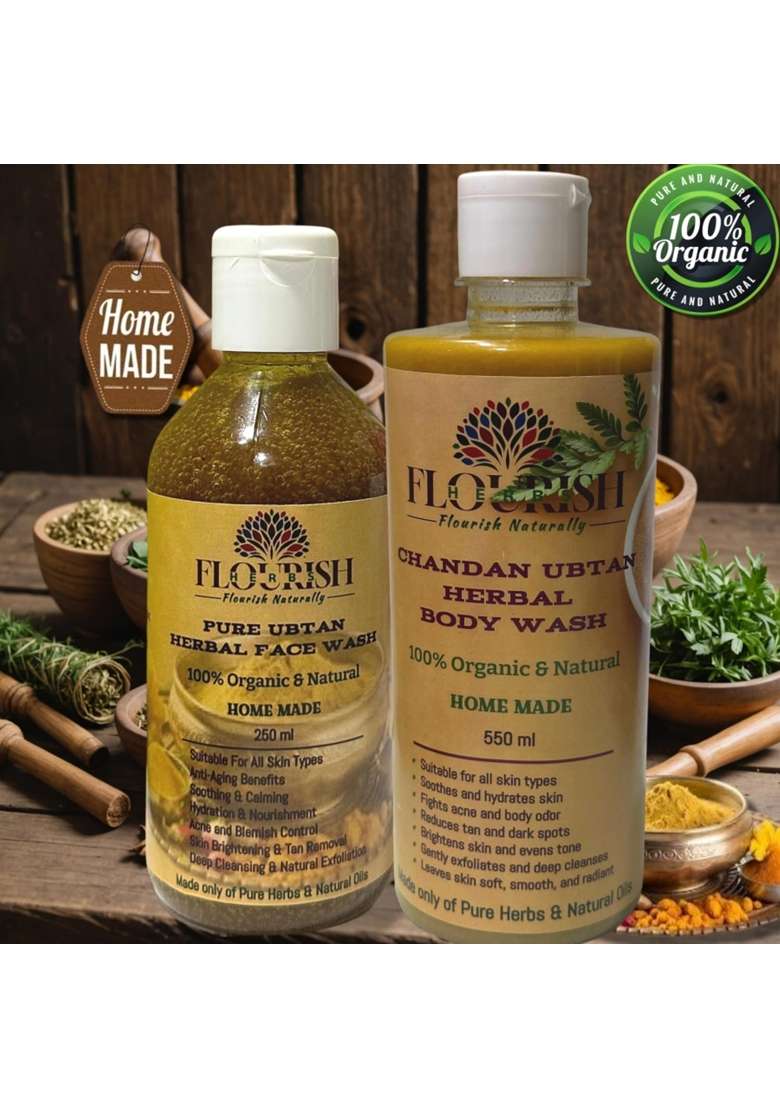Flourish Herbs Combo Pure Chandan Ubtan Herbal Face Wash 250ML and Body Wash 550ML Pack of 2 - Indya