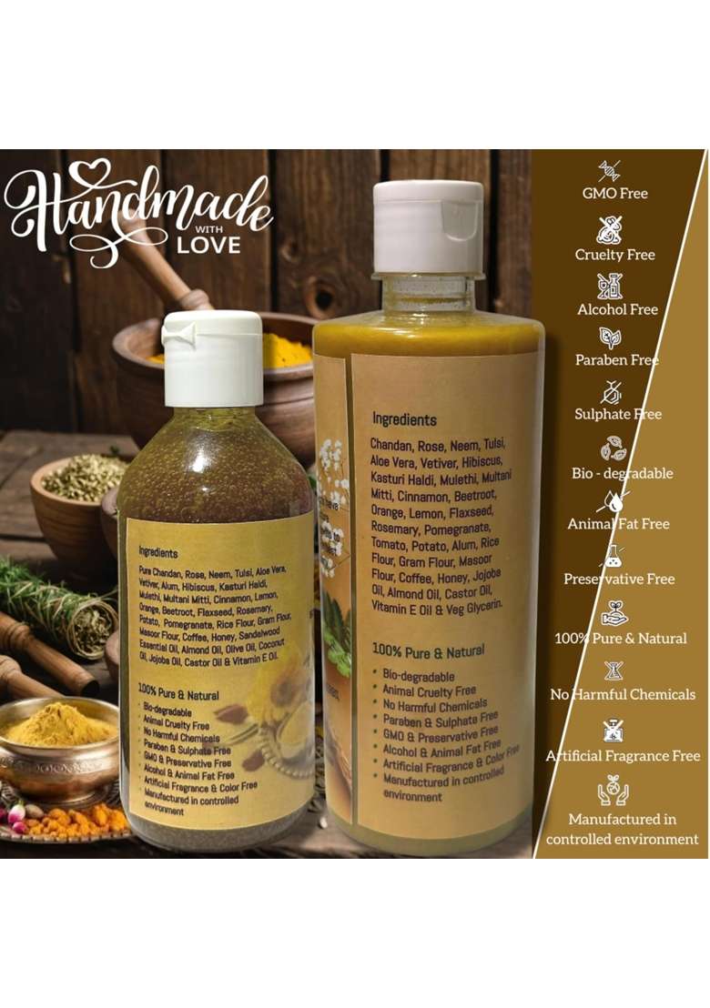 Flourish Herbs Combo Pure Chandan Ubtan Herbal Face Wash 250ML and Body Wash 550ML Pack of 2 - Indya