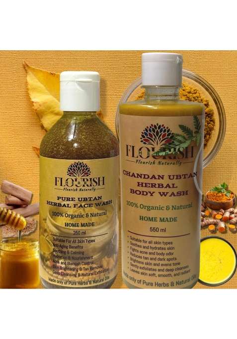 Flourish Herbs Combo Pure Chandan Ubtan Herbal Face Wash 250ML and Body Wash 550ML Pack of 2