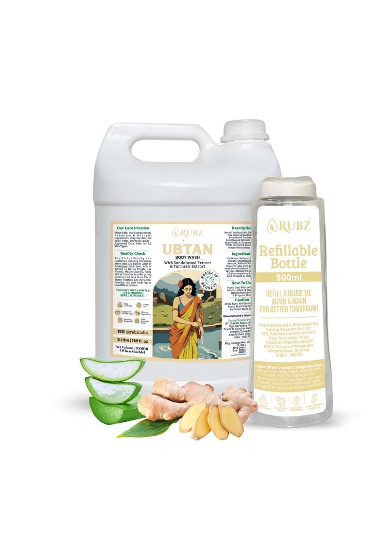 Rubz Herbal Ubtan Body Wash with Turmeric and Sandalwood Natural Glow Tan Removal and Skin Softening Formula - Indya