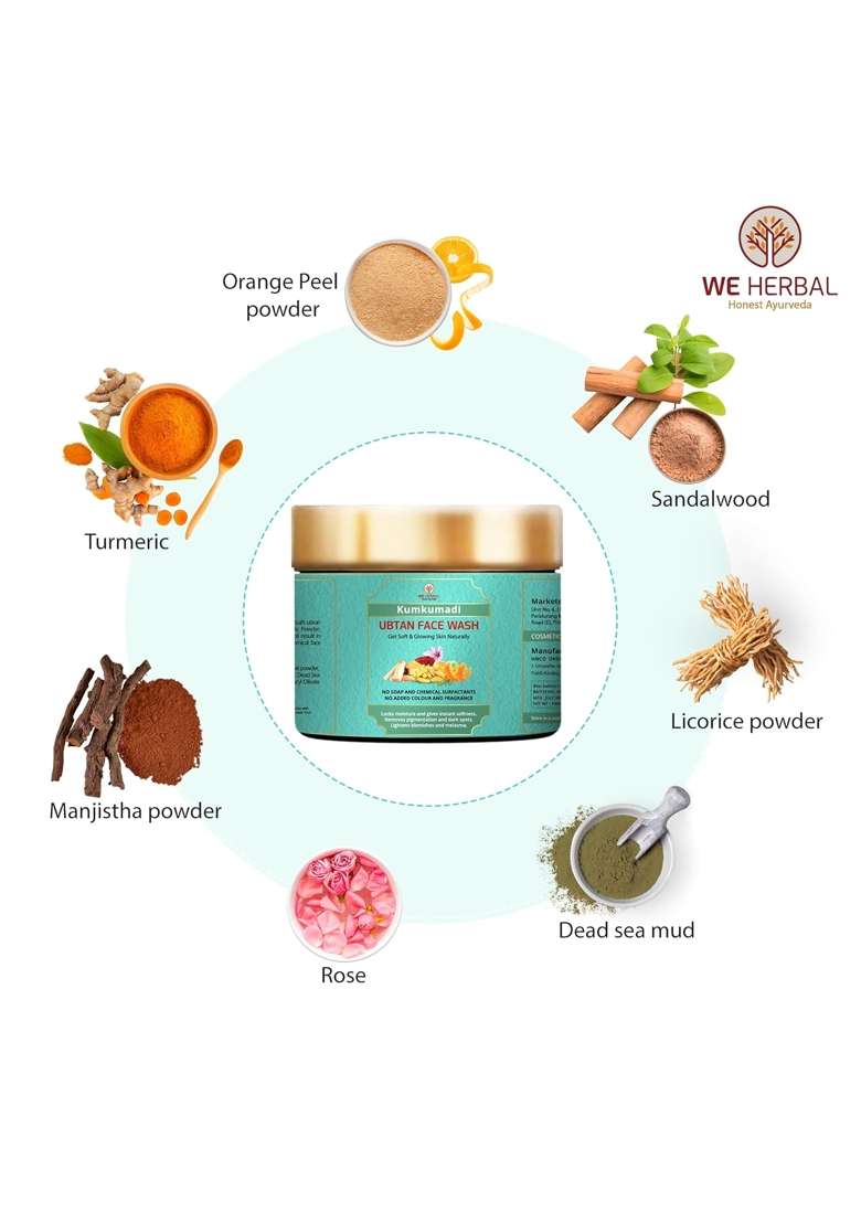WE Herbal Kumkumadi Ubtan Face Wash and Rose Water Combo 100ML Natural Skin Brightening and Hydrating Cleanser - Indya
