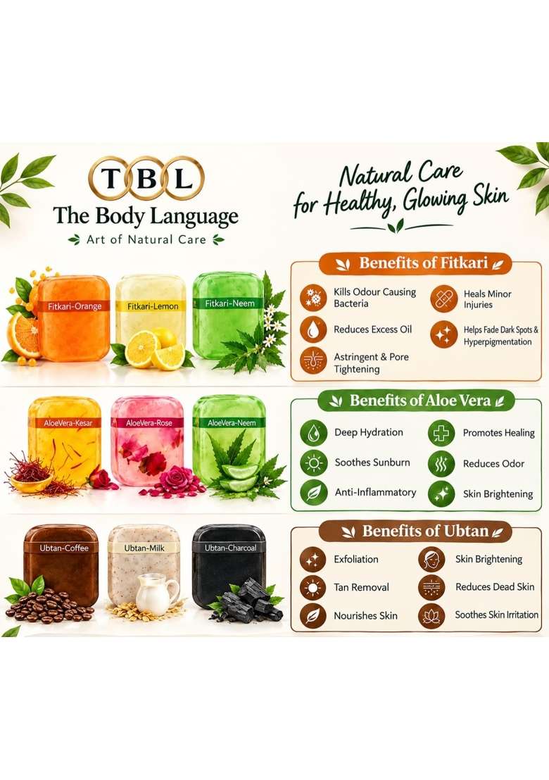 The Body Language Natural Aloe Vera Fitkari and Ubtan Bathing Bar Pack of 9 - Indya