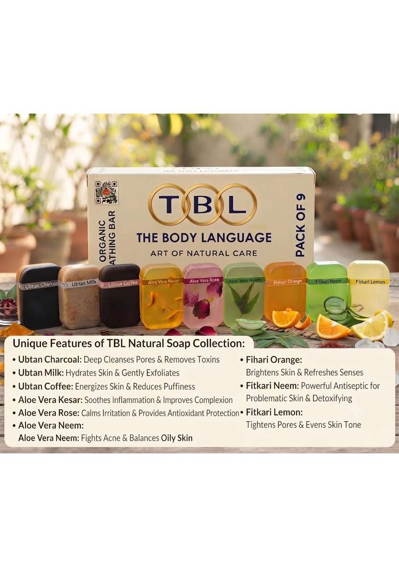 The Body Language Natural Aloe Vera Fitkari and Ubtan Bathing Bar Pack of 9 - Indya