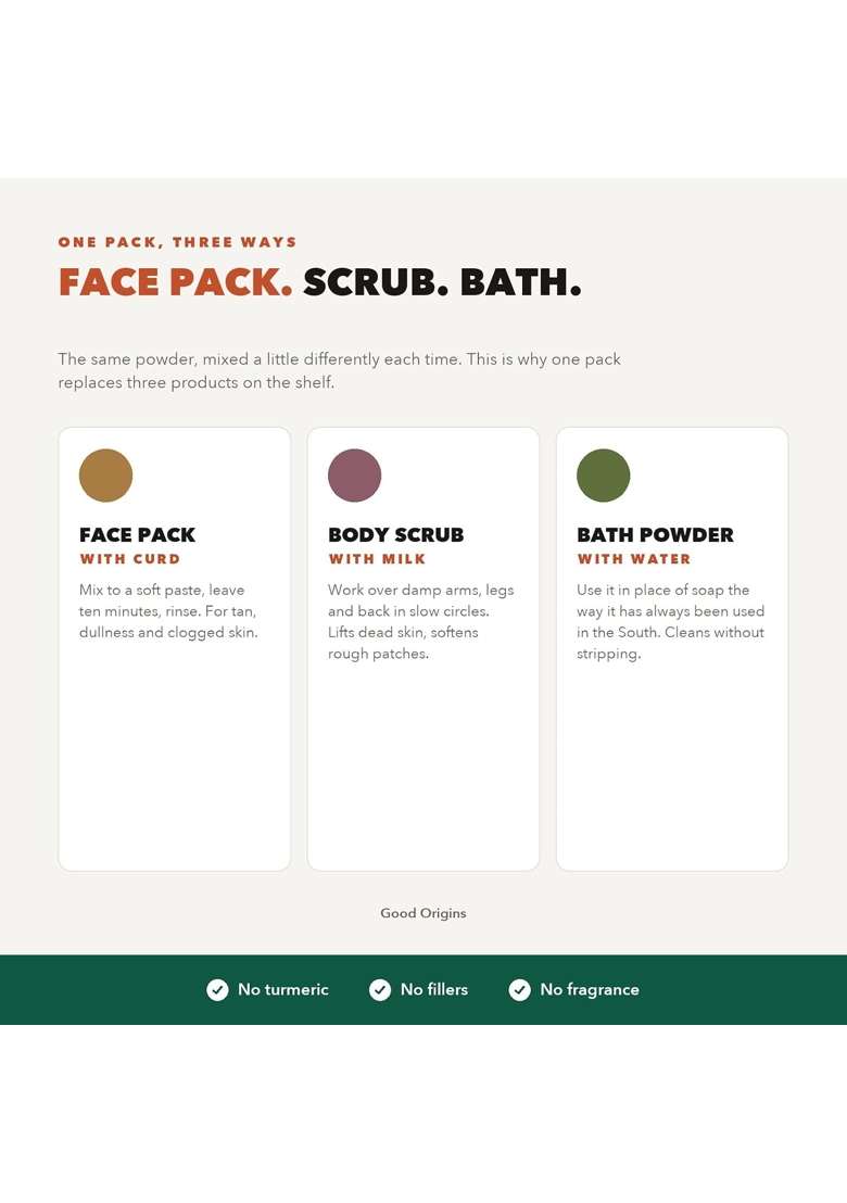 Good Origins De Tan Ubtan Face Pack and Body Scrub Powder Orange Peel Rose and Bengal Gram Pack of 2 - Indya