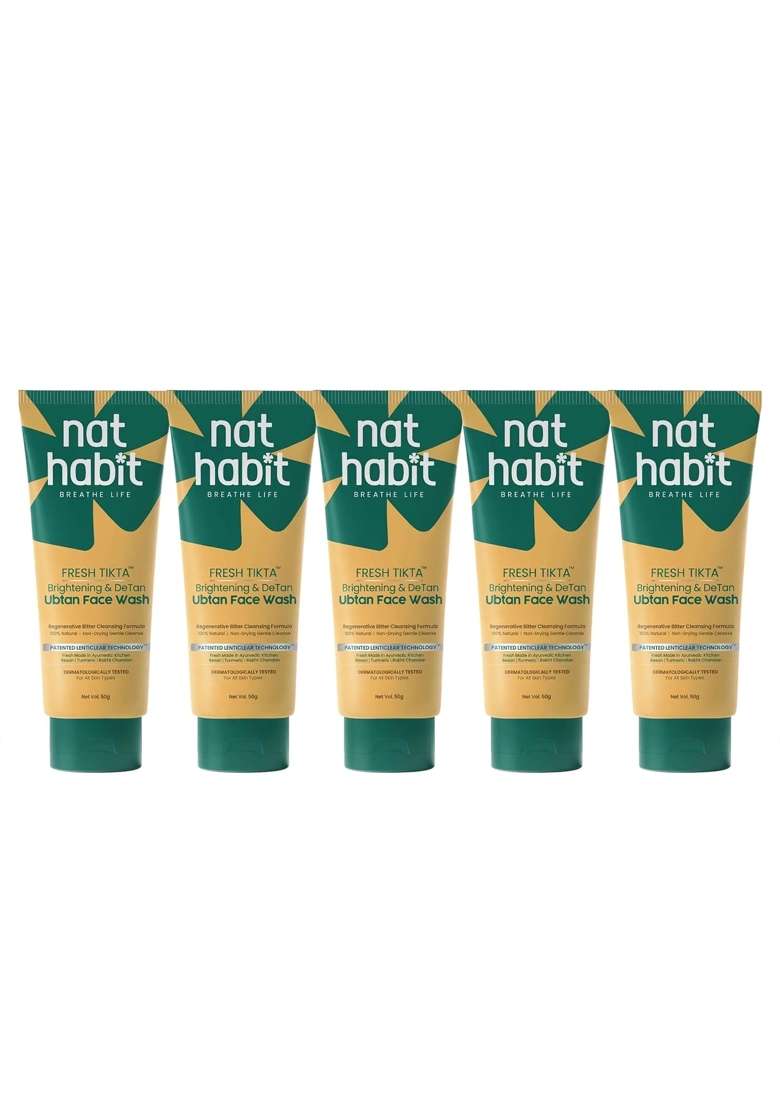 Nat Habit Yellow Fresh Tikta Brightening and Detan Ubtan Face Wash with Besan Pack of 5 - Indya