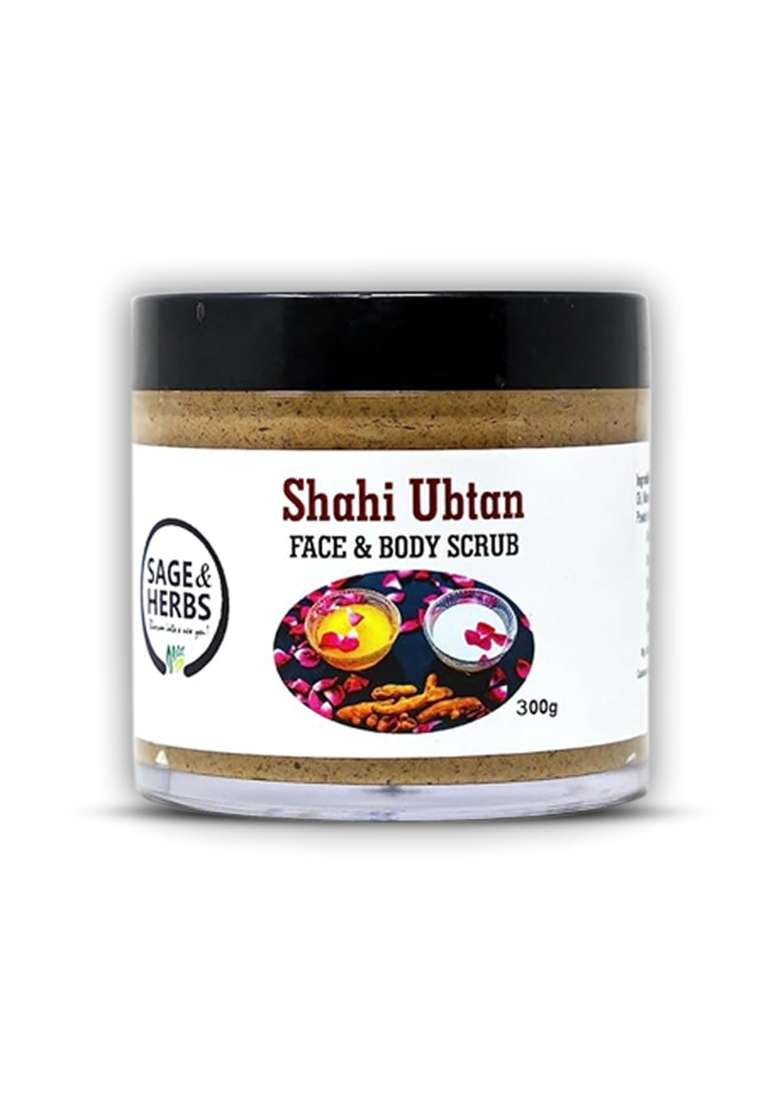 Sage and Herbs Shahi Ubtan Face and Body Scrub 300G Natural Exfoliation Orange Turmeric Tan Removal - Indya