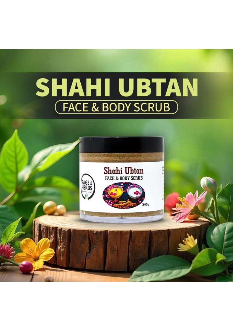 Sage and Herbs Shahi Ubtan Face and Body Scrub 300G Natural Exfoliation Orange Turmeric Tan Removal - Indya