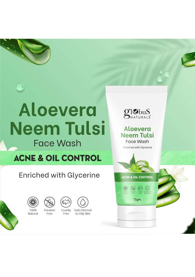 Globus Naturals Face Wash Combo Aloe Vera Neem Tulsi Kesar Chandan Mulberry Vitamin C Set of 6 - Indya