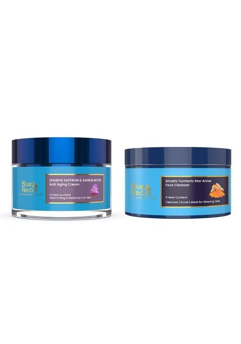 Blue Nectar Anti Aging Saffron Sandalwood Cream Men 50G and Turmeric Face Ubtan 100G