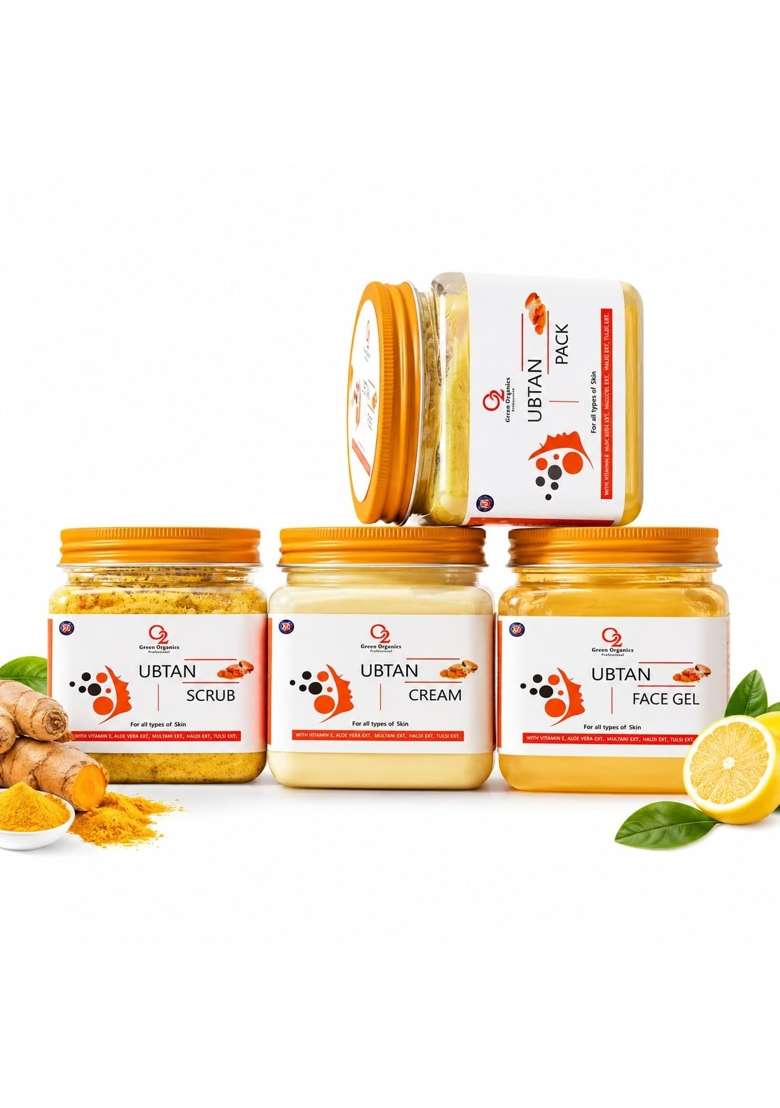 O2 Green Organics Ubtan Facial Care Combo Kit Ubtan Scrub Ubtan Cream Ubtan Face Gel and Ubtan Face Pack - Indya