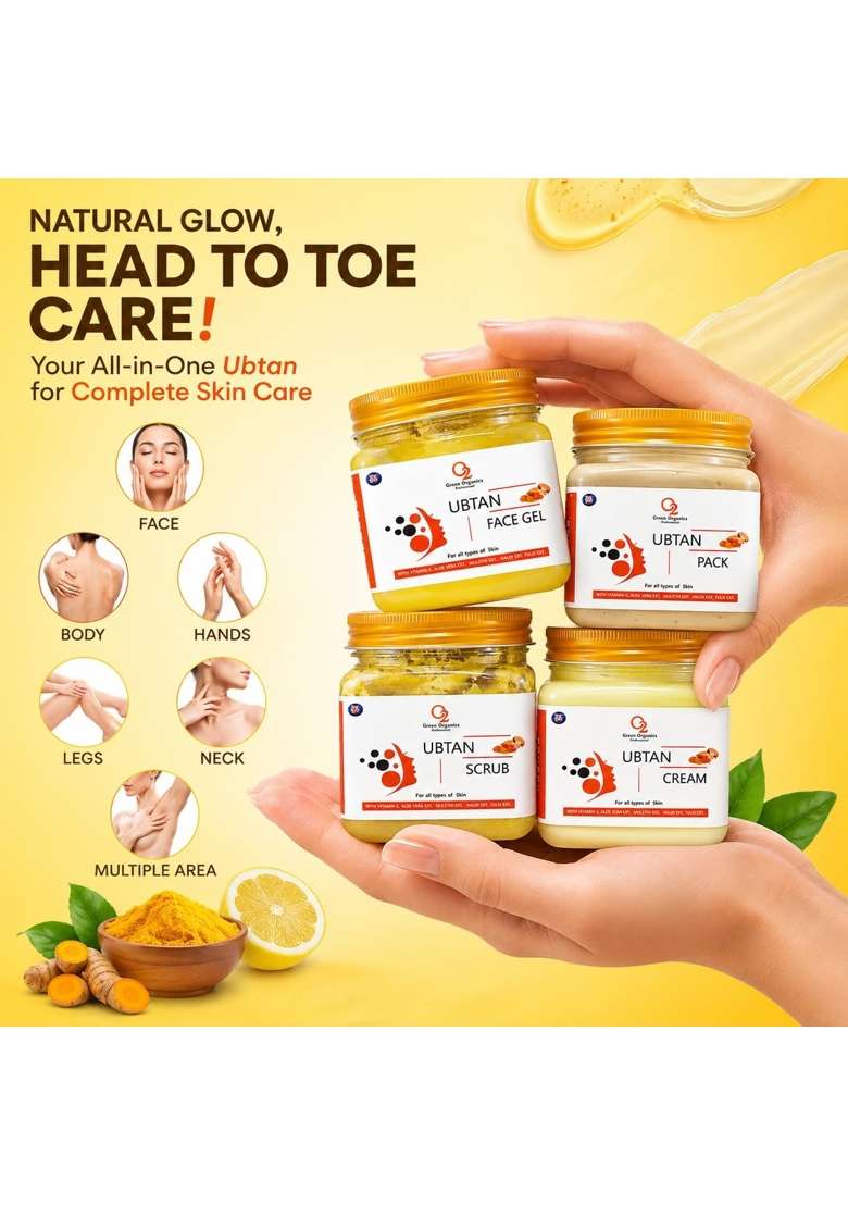 O2 Green Organics Ubtan Facial Care Combo Kit Ubtan Scrub Ubtan Cream Ubtan Face Gel and Ubtan Face Pack - Indya